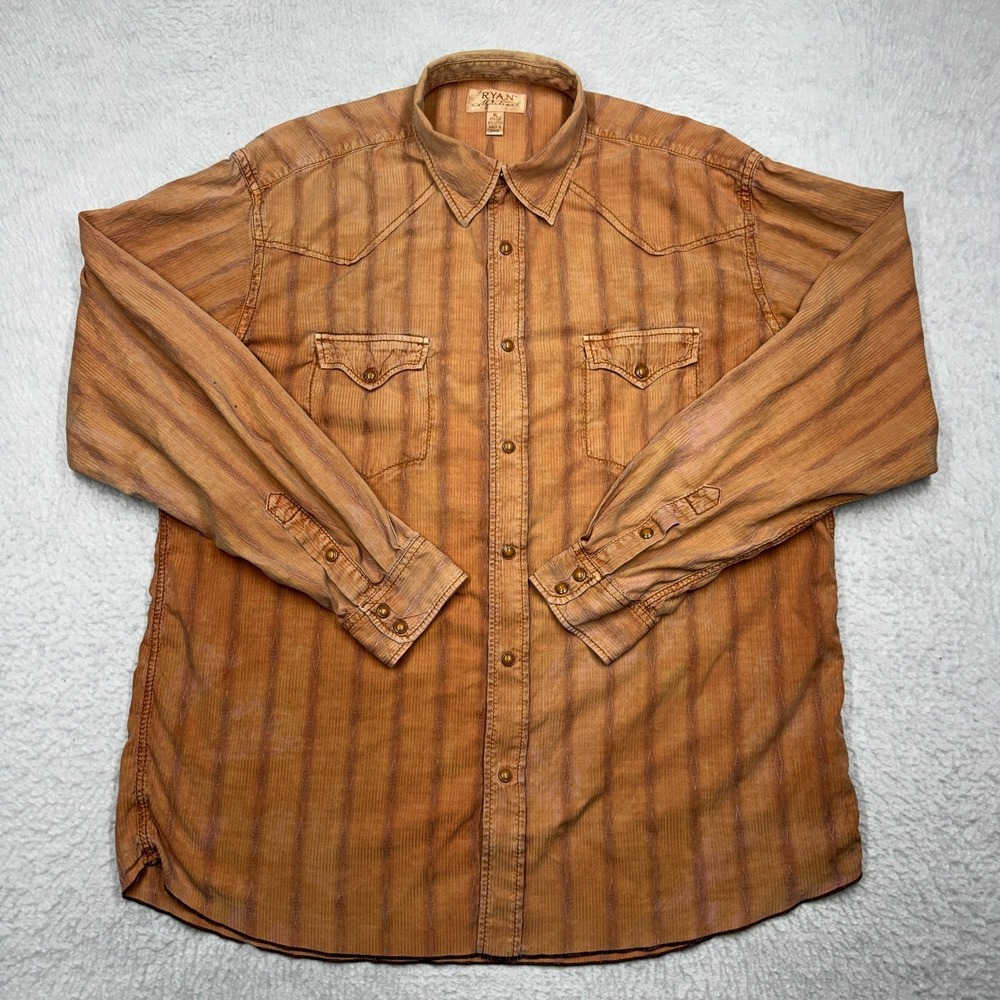 Ryan Michael Western Pearl Snap Shirt Silk Rodeo Cowboy Orange Men's Size XL